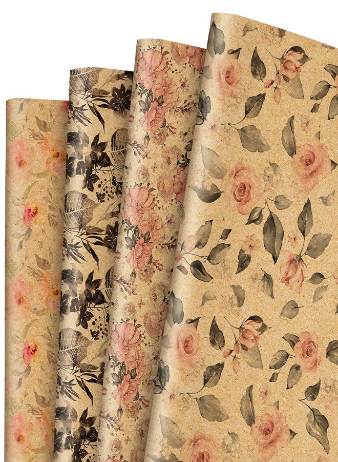 Whaline 12 Sheet Retro Floral Wrapping Paper Vintage Flower Kraft Gift Wrap Paper Bulk Decorative Art Paper for Birthday Baby Shower Wedding DIY Crafts Gift Packing, 19.7 x 27.6 Inch, Folded Flat - Image 1